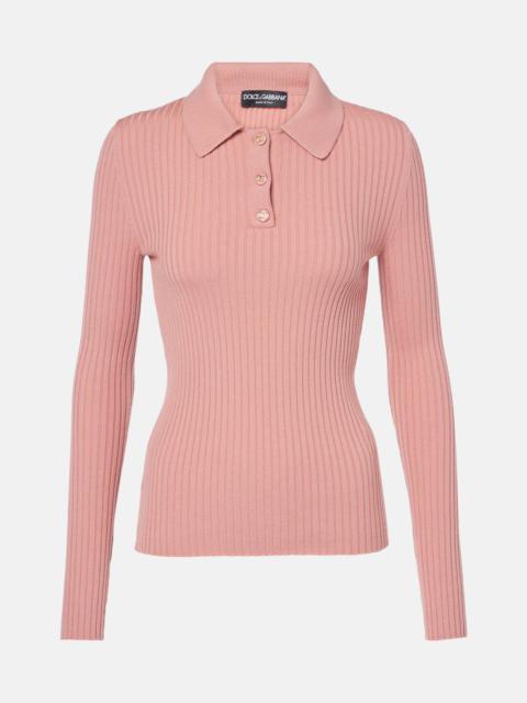 Dolce & Gabbana Ribbed-knit wool-blend polo sweater
