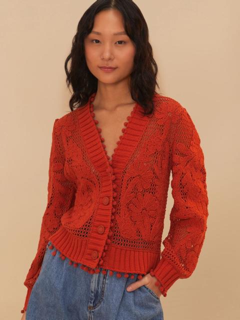 FARM RIO Orange Floral Knit Cardigan