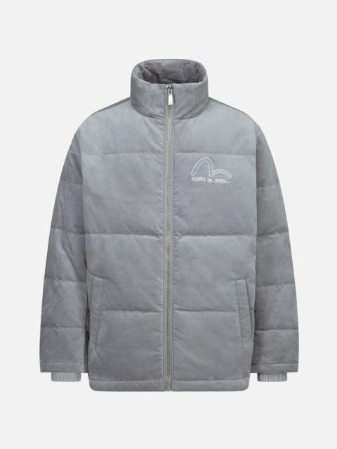 EVISU Seagull and Slogan Embroidered Velvet Down Jacket