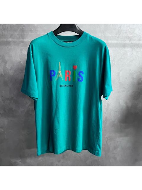 BALENCIAGA Balenciaga Green Short-Sleeve Crewneck T-Shirt with Embroidery