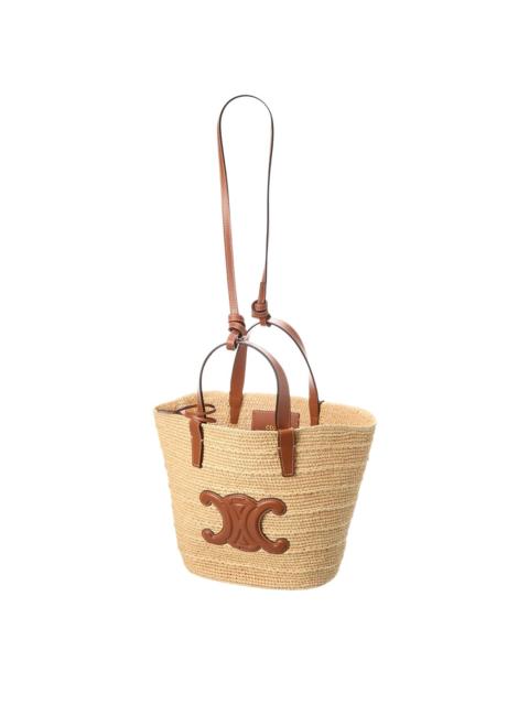 CELINE CELINE Teen Supple Classic Panier Raffia & Leather Tote