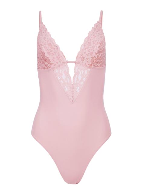 Fleur du Mal Charlotte Lace and Recycled Jersey 3-Way Bodysuit tan