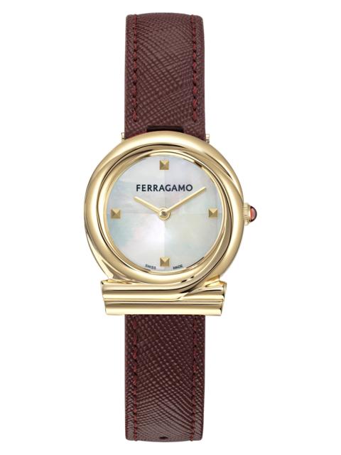 FERRAGAMO FERRAGAMO Gancini Twisted Leather Strap Watch, 28mm in Ip Yellow Gold at Nordstrom