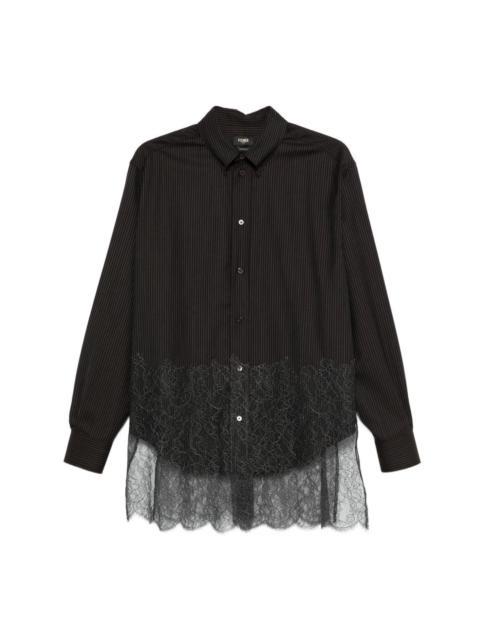 FENDI Black pinstriped wool shirt with lace