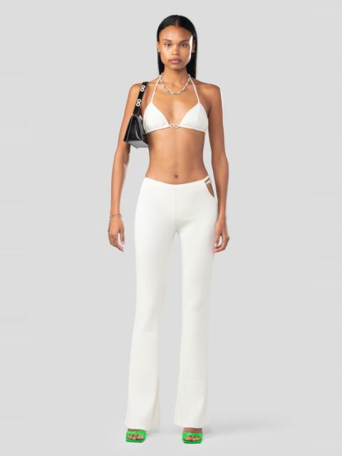 MACH & MACH Crystal Bow Adorned Rib Knit Pants white