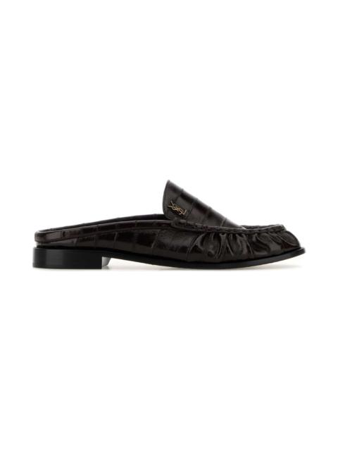 SAINT LAURENT Dark Brown Leather Le Loafers Slippers