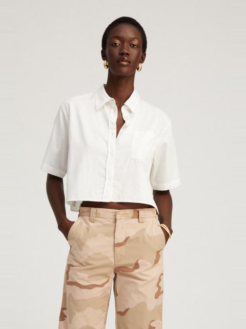 SPRWMN WHITE SHORT SLEEVE CROPPED BUTTON DOWN