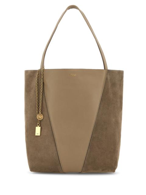 Chloé Dove grey leather and suede Chloè Spin shopping bag