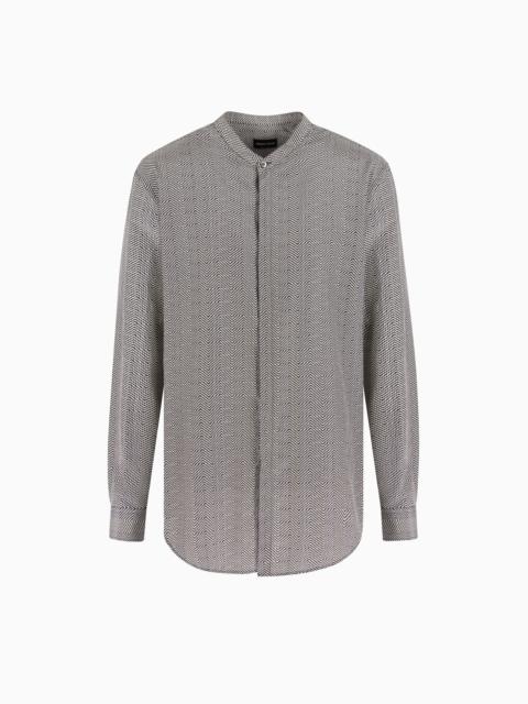 GIORGIO ARMANI REGULAR-FIT CHEVRON-PRINT SILK AND COTTON SHIRT