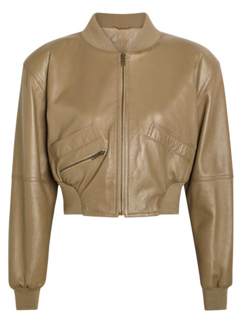 Chloé Chloe Sculpted Leather Cropped Bomber Jacket