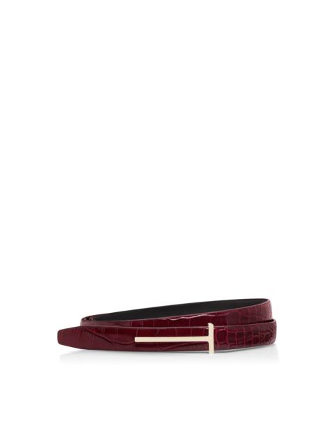 TOM FORD SHINY STAMPED CROCODILE LEATHER SLIM T BELT