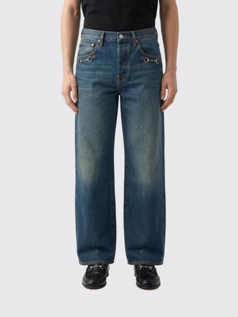 GUCCI Gucci Men Cotton Denim Wide Leg Jeans With Horsebit Gucci