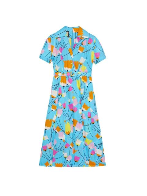 GUCCI Blue Tulip Print Pleated Dress