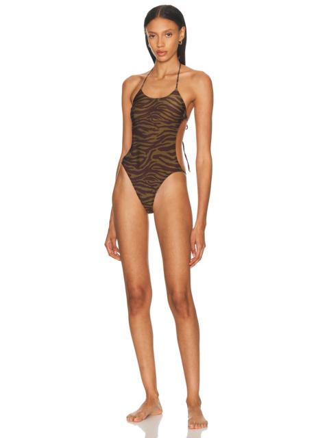 THE ATTICO Zebra Printed One Piece Swimsuit