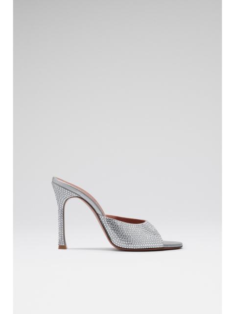 Amina Muaddi ALEXA CRYSTAL SLIPPER 105 SILVER SUEDE WITH WHITE CRYSTALS