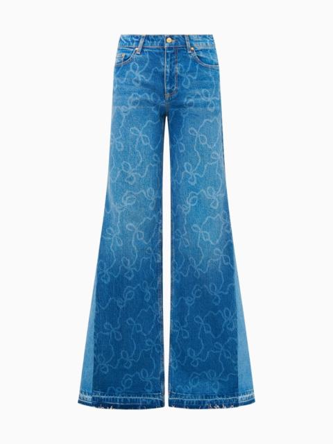 LoveShackFancy Ambrina Bow Print Wide Leg Jeans