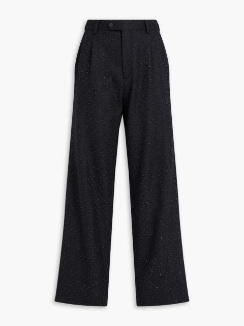 Sandro Crystal-embellished herringbone wool-flannel straight-leg pants