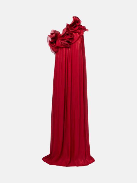 COSTARELLOS Charmain ruffled georgette lamé gown