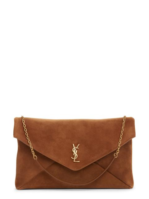 SAINT LAURENT Saint Laurent Extra Large Cassandre Suede Pouch on a Chain in Caramel Cognac at Nordstrom