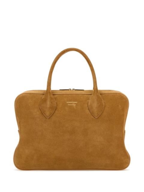 FERRAGAMO Camel suede medium handbag