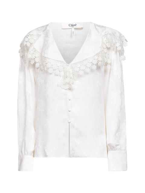 Chloé Ivory silk jacquard and lace blouse