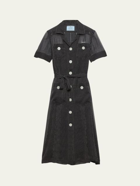 Prada Polka-Dot Chiffon Short-Sleeve Midi Shirtdress
