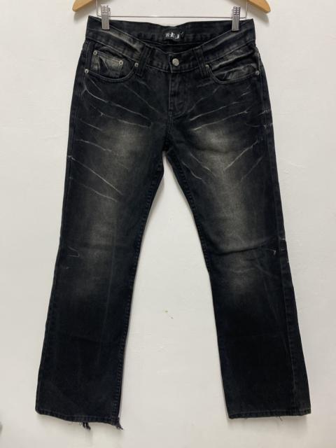 Rare KRJ Black Distressed Straight-Leg Jeans - Whiskered Wash, Raw Hem, Japan Style