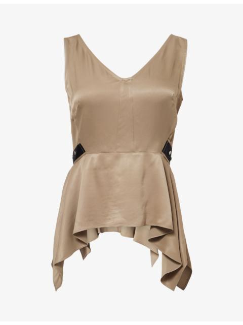 3.1 Phillip Lim V-Neck Sleeveless Flounce Satin Top