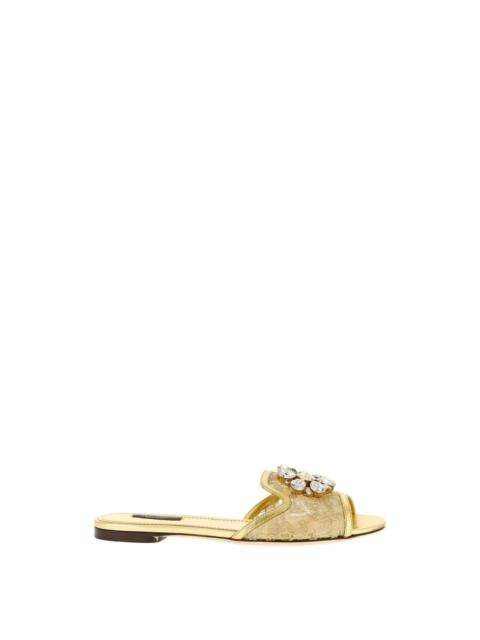 Dolce & Gabbana DOLCE&GABBANA Taormina Jewel Lace Gold Leather Sandals New