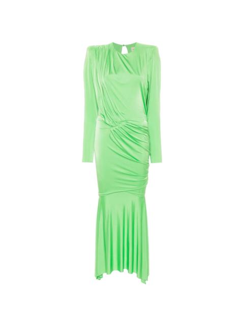 pleated satin maxi dress