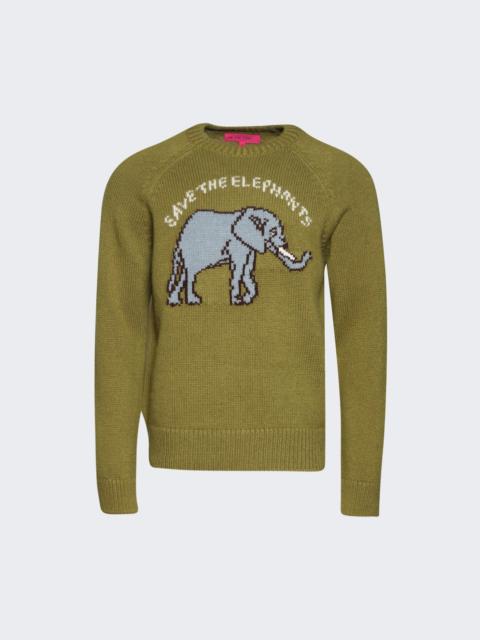 The Elder Statesman Elephant Crew Sweater Dark Olive Multi