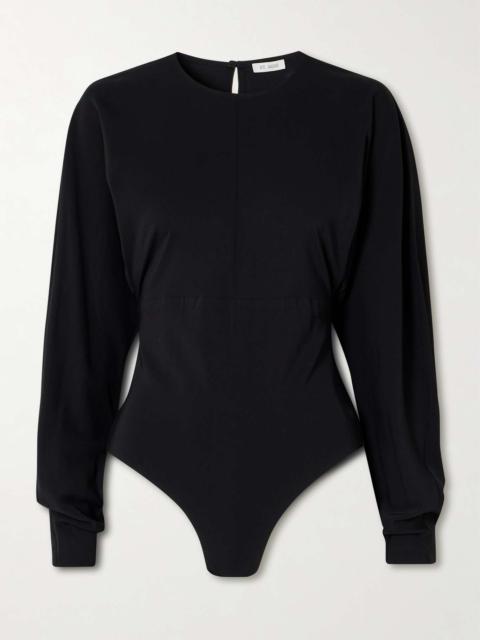 Gathered stretch-crepe bodysuit Black