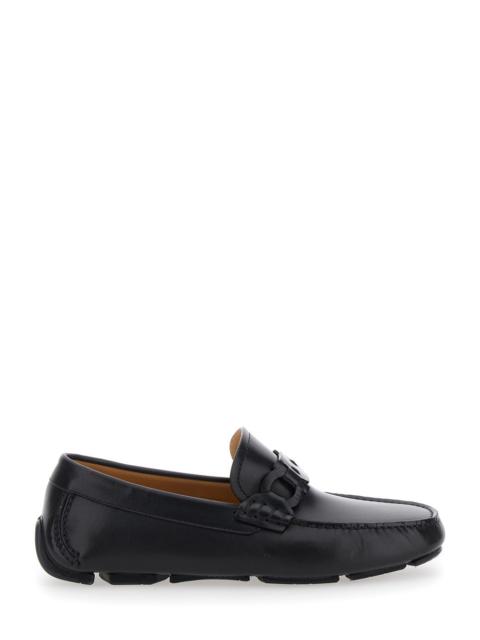 FERRAGAMO Ferragamo Men Black Loafers With Ganicini Plaque On The Front In Leather Man
