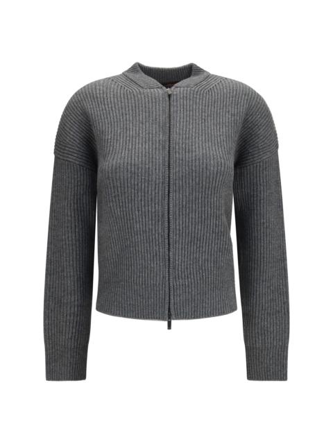 Max Mara Studio Max Mara Studio Carnet Ribbed Cardigan Dark Grey