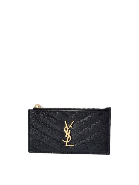 SAINT LAURENT Saint Laurent Logo Plaque Leather Card Holder