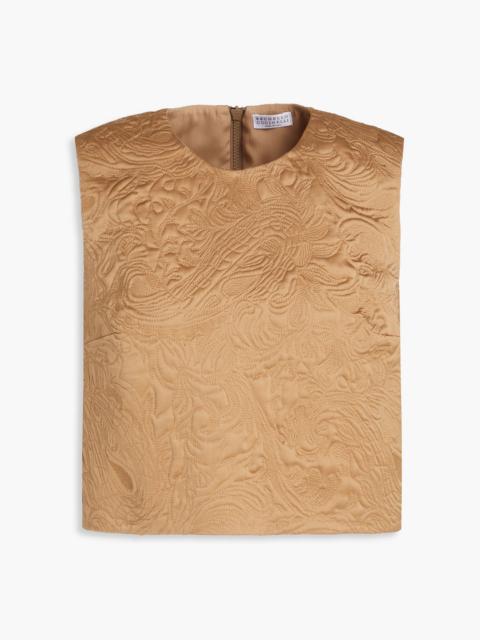 Brunello Cucinelli Cropped embroidered silk-blend cloqué top