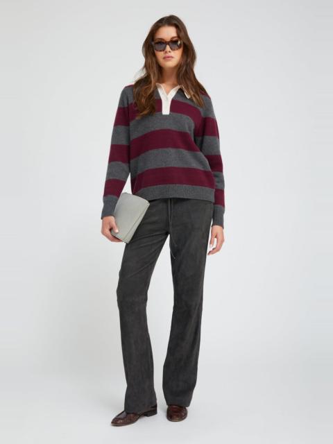 SPRWMN CHARCOAL SUEDE STRAIGHT LEG PANTS