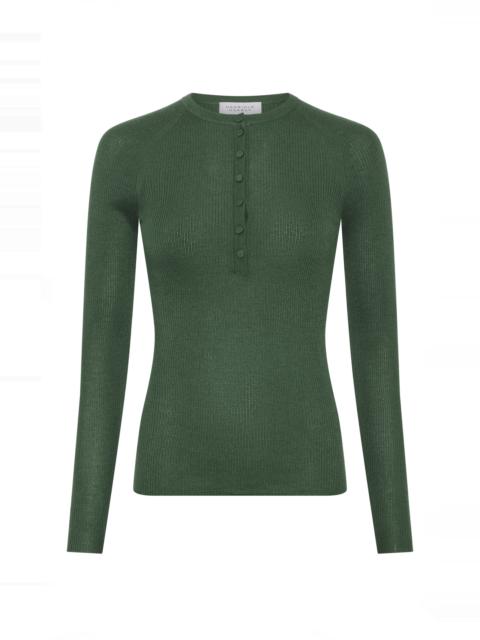 GABRIELA HEARST Anges Knit Henley in Olive Cashmere Silk