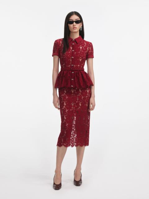 self-portrait Burgundy Lace Peplum Midi Dress