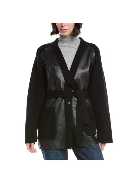 BOGNER Bogner Roxana Leather Front Wool & Cashmere-Blend Jacket