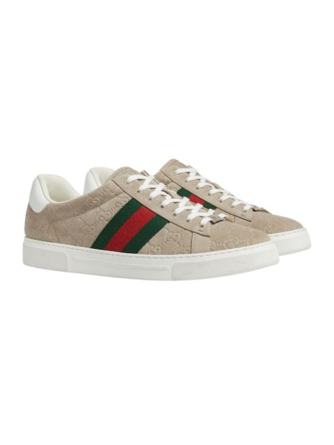 GUCCI GUCCI Ace $930 Women's Oatmeal GG Suede Sneakers New (Women'