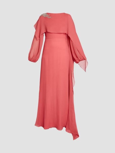 Erdem EMBELLISHED SILK CREPONNE LONG SLEEVE GOWN