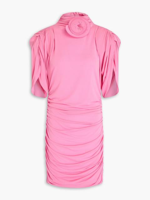 MAGDA BUTRYM Floral-appliquéd ruched jersey mini dress