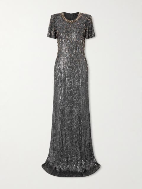 JENNY PACKHAM Serenity Crystal-embellished Sequined Crepe Gown