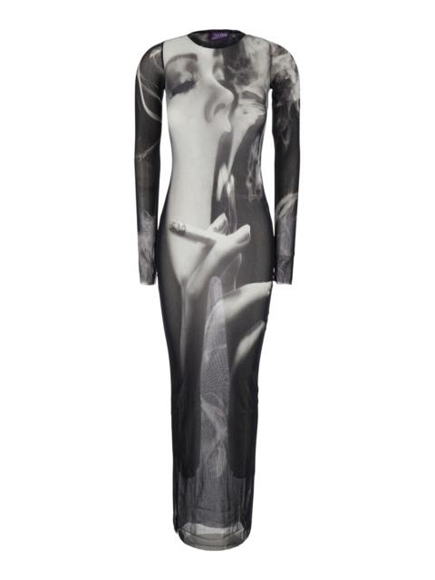 Jean Paul Gaultier Jean Paul Gaultier Women Long Dress With 'Smoking Women' Print In Black Tech Fabric For Women