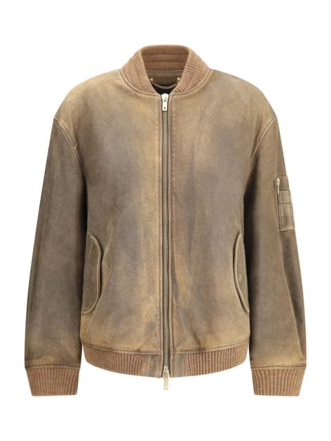 Golden Goose Brown Leather Jacket With Zip Closure