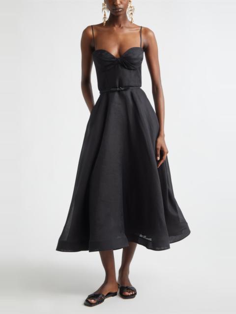 Zimmermann Zimmermann Kindred Spirit Luna Structured Linen & Silk Midi Cocktail Dress in Black at Nordstrom