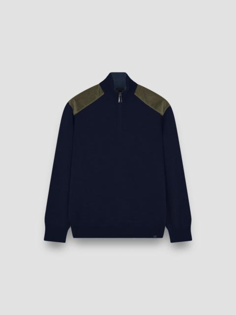 Paul & Shark SOFT COOL TOUCH WOOL HALF ZIP SWEATER WITH VELVET DETAILS