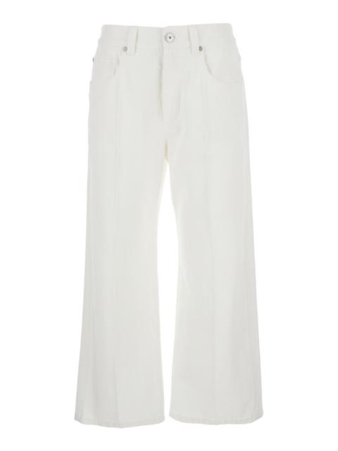 Brunello Cucinelli Brunello Cucinelli Women White Jeans With Wide Leg And Monil Detail On The Rear In Denim Woman
