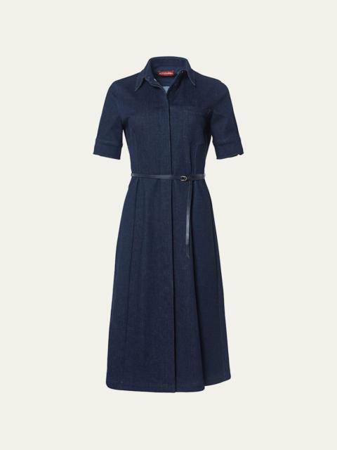 Altuzarra Kieran Denim Leather Belted Midi Dress